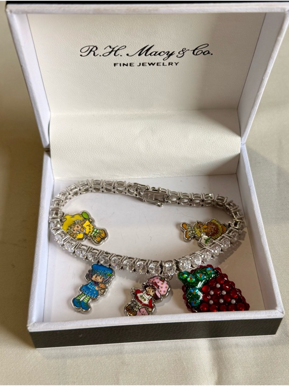 Vintage Sterling cz tennis strawberry shortcake and friends bracelet